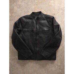 Vintage 2000s Y2K Chico For Men Black Leather Cafe Rafer Jacket M